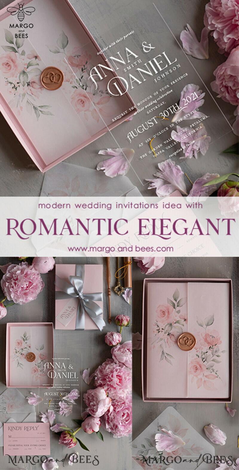Luxury Acrylic Plexi Wedding Invitations, Romantic Blush Pink Wedding Invites, Elegant Floral Wedding Cards, Bespoke Spring Wedding Invitation Suite-6