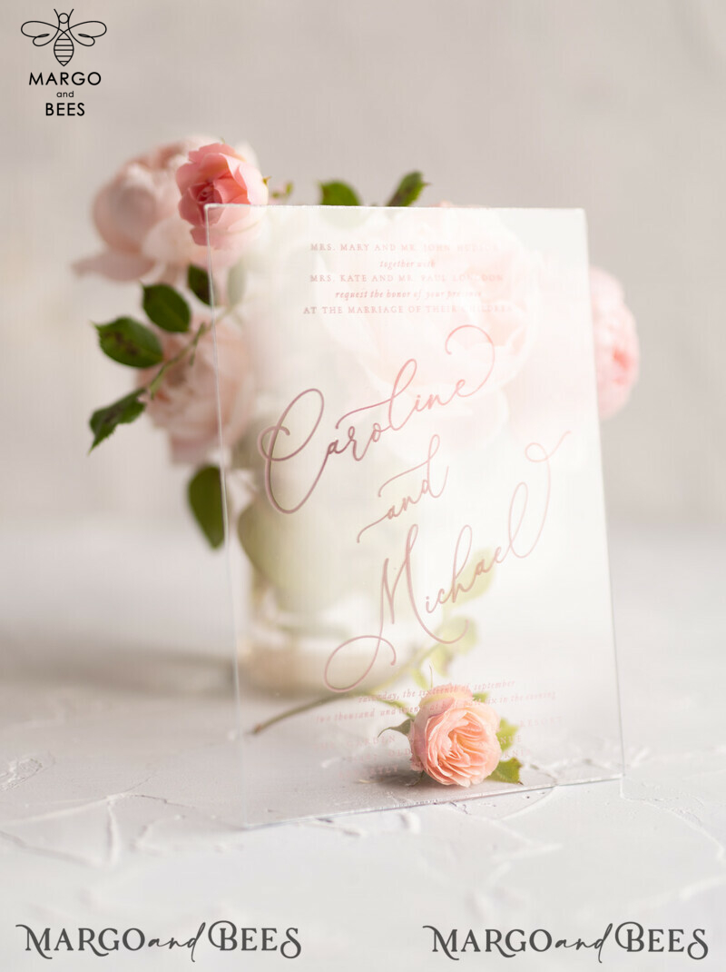 Glamour and Elegance: Luxury Acrylic Plexi Wedding Invitations with Elegant Pink Wedding Cards-4