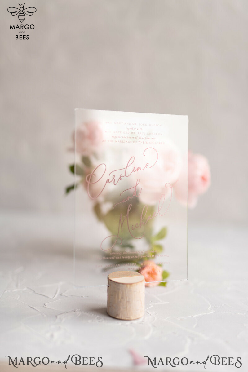 Glamour and Elegance: Luxury Acrylic Plexi Wedding Invitations with Elegant Pink Wedding Cards-5