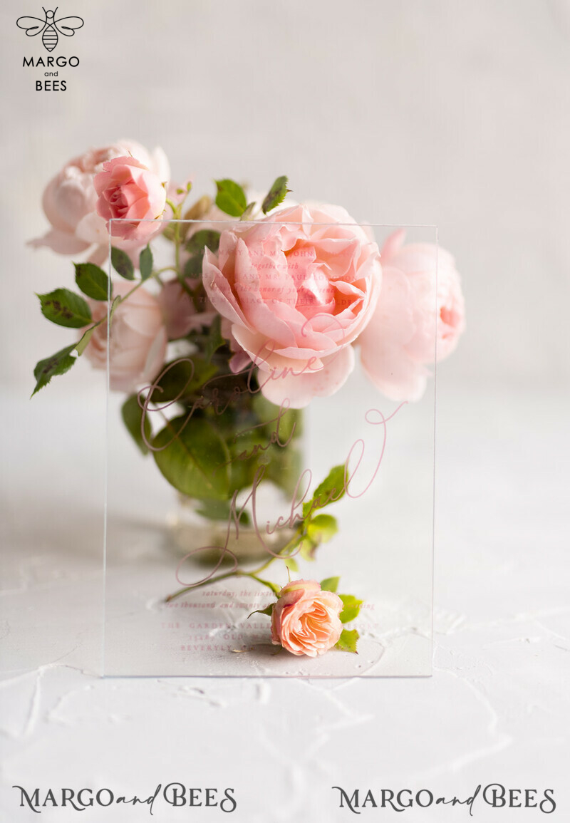 Glamour and Elegance: Luxury Acrylic Plexi Wedding Invitations with Elegant Pink Wedding Cards-0
