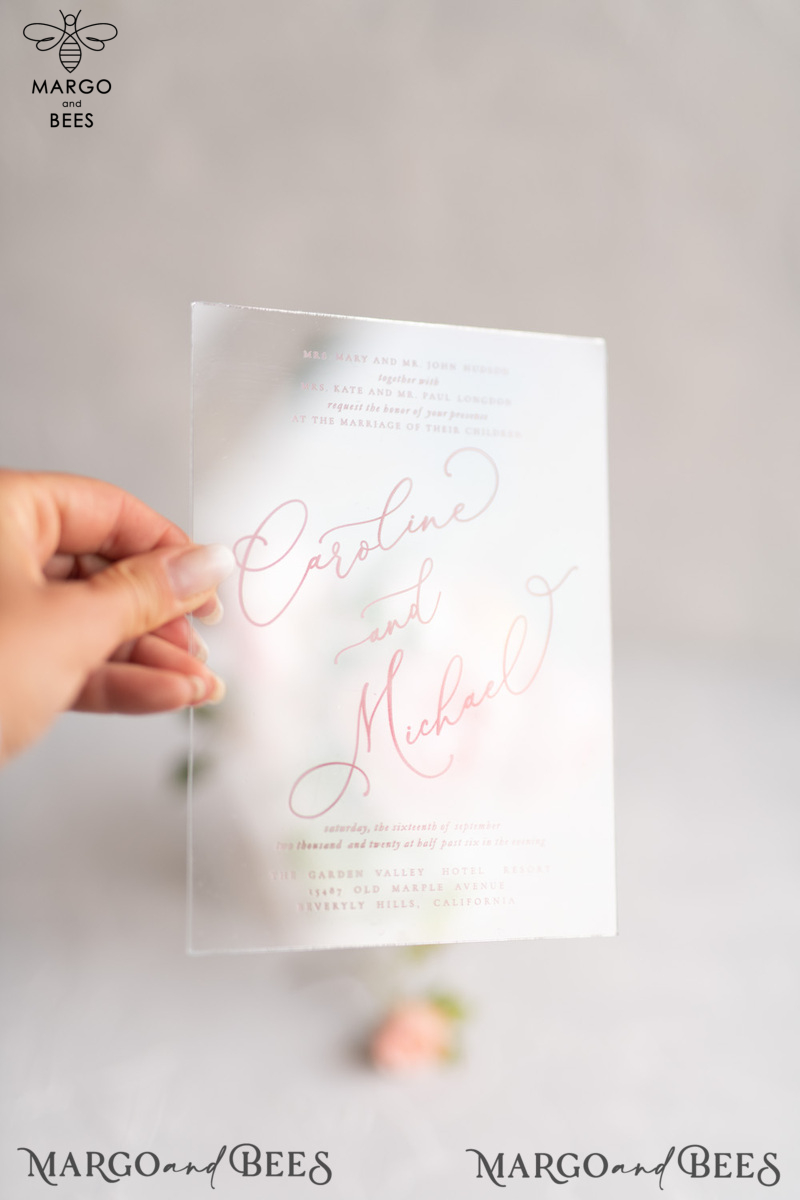 Luxury Acrylic Plexi Wedding Invitations, Elegant Pink Wedding Cards, Minimalistic And Simplistic Wedding Invites, Glamour Wedding Stationery-1