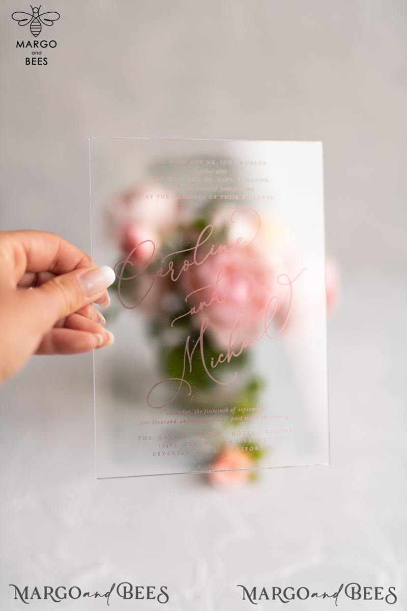 Luxury Acrylic Plexi Wedding Invitations, Elegant Pink Wedding Cards, Minimalistic And Simplistic Wedding Invites, Glamour Wedding Stationery-3