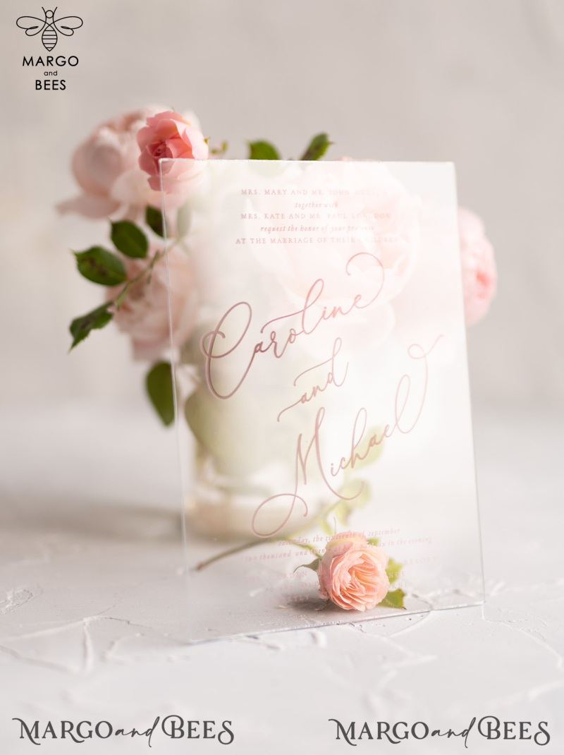 Luxury Acrylic Plexi Wedding Invitations, Elegant Pink Wedding Cards, Minimalistic And Simplistic Wedding Invites, Glamour Wedding Stationery-4