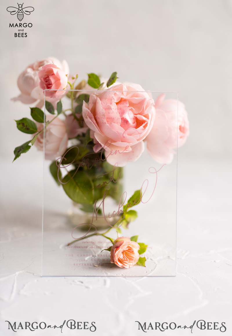 Luxury Acrylic Plexi Wedding Invitations, Elegant Pink Wedding Cards, Minimalistic And Simplistic Wedding Invites, Glamour Wedding Stationery-0