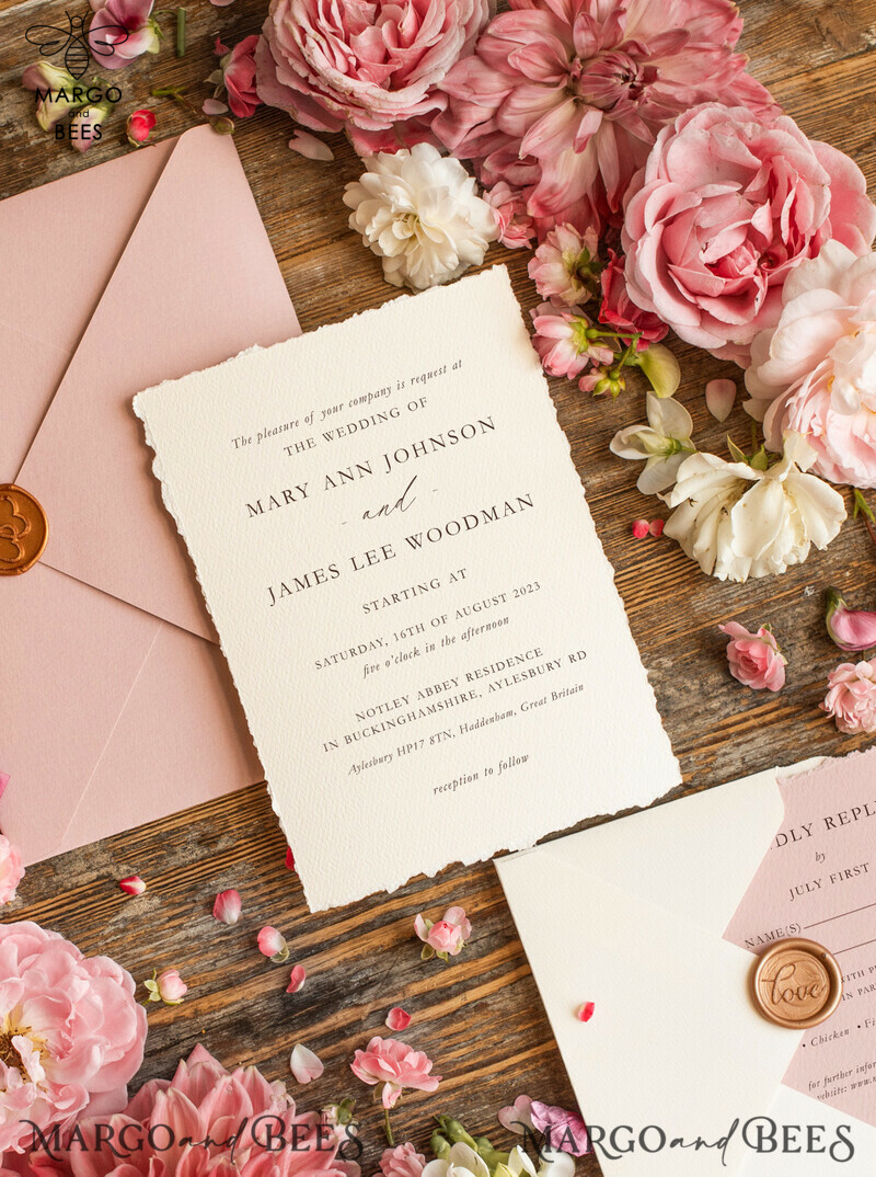 Custom blush pink wedding invitation, modern designed stationery oil picture landscape, elegant suite-10