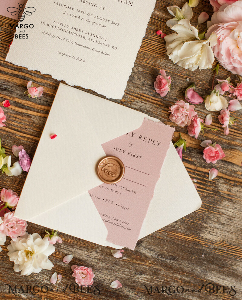 Elegant Blush Pink Wedding Invitation Set: Fine Art, Vintage Landscape, Minimalistic Design. Bespoke Stationary for a Stylish Celebration.-11