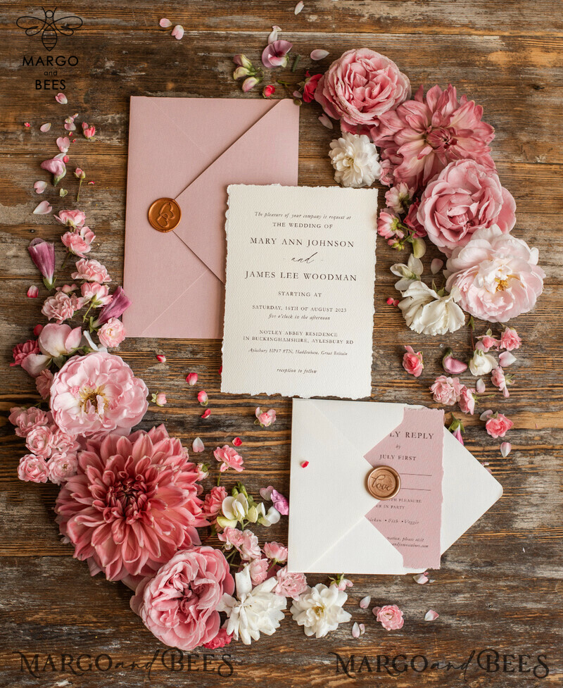 Elegant Blush Pink Wedding Invitation Set: Fine Art, Vintage Landscape, Minimalistic Design. Bespoke Stationary for a Stylish Celebration.-12