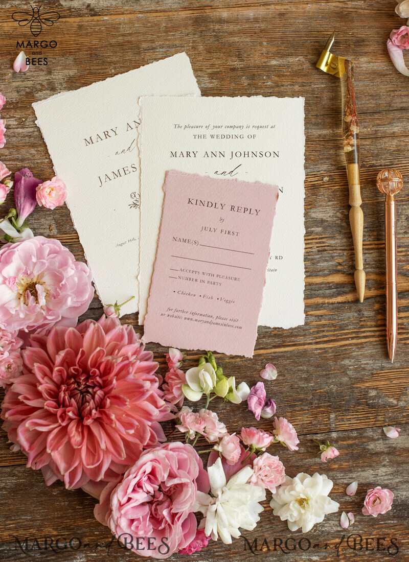 Elegant Blush Pink Wedding Invitation Set: Fine Art, Vintage Landscape, Minimalistic Design. Bespoke Stationary for a Stylish Celebration.-6