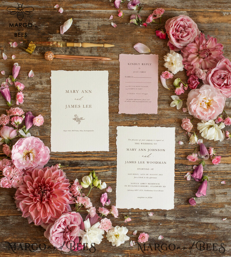 Elegant Blush Pink Wedding Invitation Set: Fine Art, Vintage Landscape, Minimalistic Design. Bespoke Stationary for a Stylish Celebration.-7