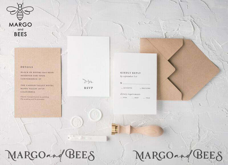 Minimalistic White Wedding Invitations, Handmade Wedding Stationery, Elegant Modern Wedding Cards, Aesthetic Wedding Invitation Suite With Eco Paper Envelope-1