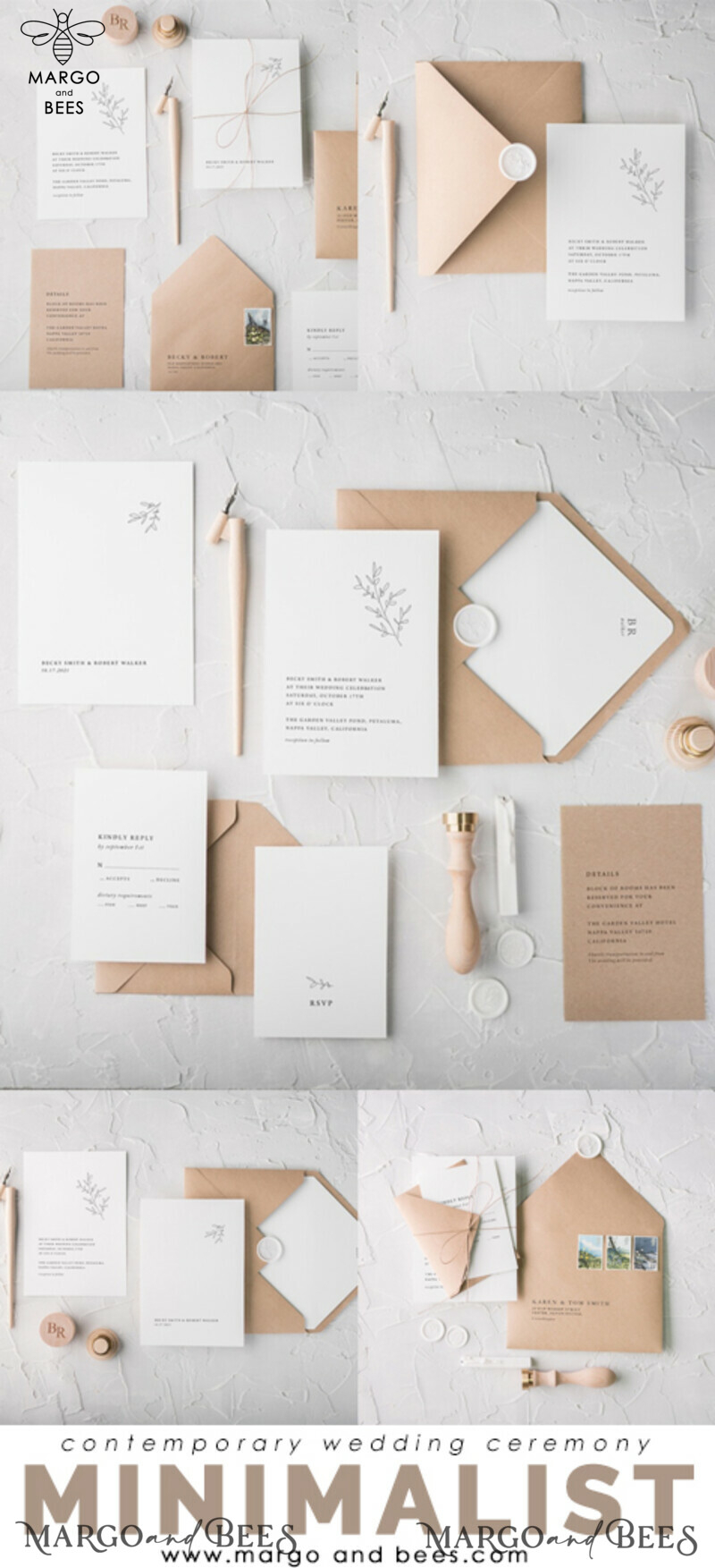 Minimalistic White Wedding Invitations, Handmade Wedding Stationery, Elegant Modern Wedding Cards, Aesthetic Wedding Invitation Suite With Eco Paper Envelope-2
