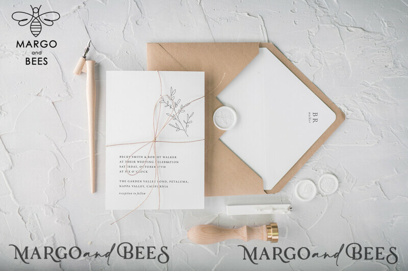 Minimalistic White Wedding Invitations, Handmade Wedding Stationery, Elegant Modern Wedding Cards, Aesthetic Wedding Invitation Suite With Eco Paper Envelope-3