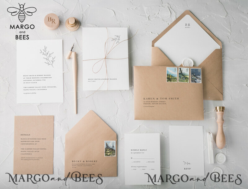 Minimalistic White Wedding Invitations, Handmade Wedding Stationery, Elegant Modern Wedding Cards, Aesthetic Wedding Invitation Suite With Eco Paper Envelope-4
