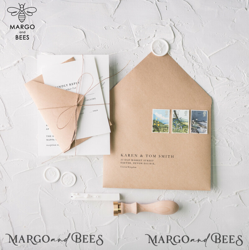 Minimalistic White Wedding Invitations, Handmade Wedding Stationery, Elegant Modern Wedding Cards, Aesthetic Wedding Invitation Suite With Eco Paper Envelope-6