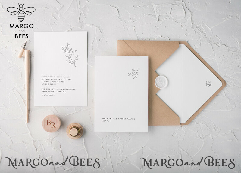 Minimalistic White Wedding Invitations, Handmade Wedding Stationery, Elegant Modern Wedding Cards, Aesthetic Wedding Invitation Suite With Eco Paper Envelope-8
