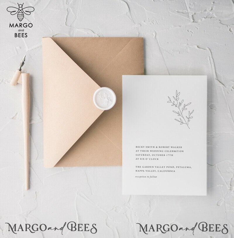Minimalistic White Wedding Invitations, Handmade Wedding Stationery, Elegant Modern Wedding Cards, Aesthetic Wedding Invitation Suite With Eco Paper Envelope-9