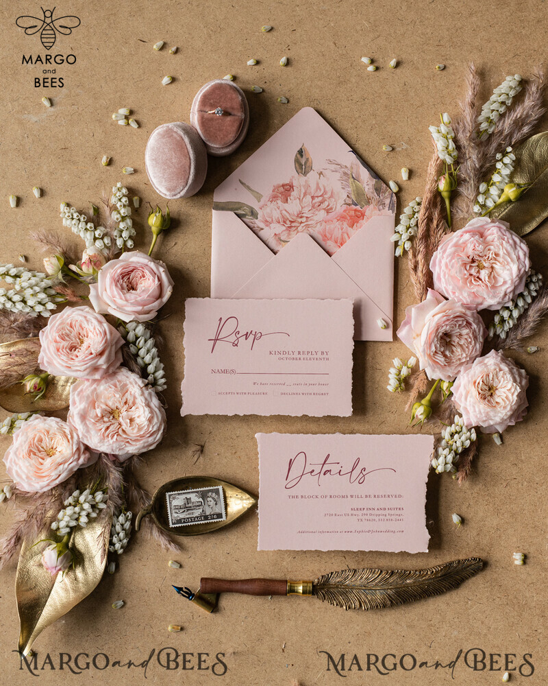 Exquisite Blush Pink Boho Wedding Invitation Suite: Exceptional Elegance and Luxury-3