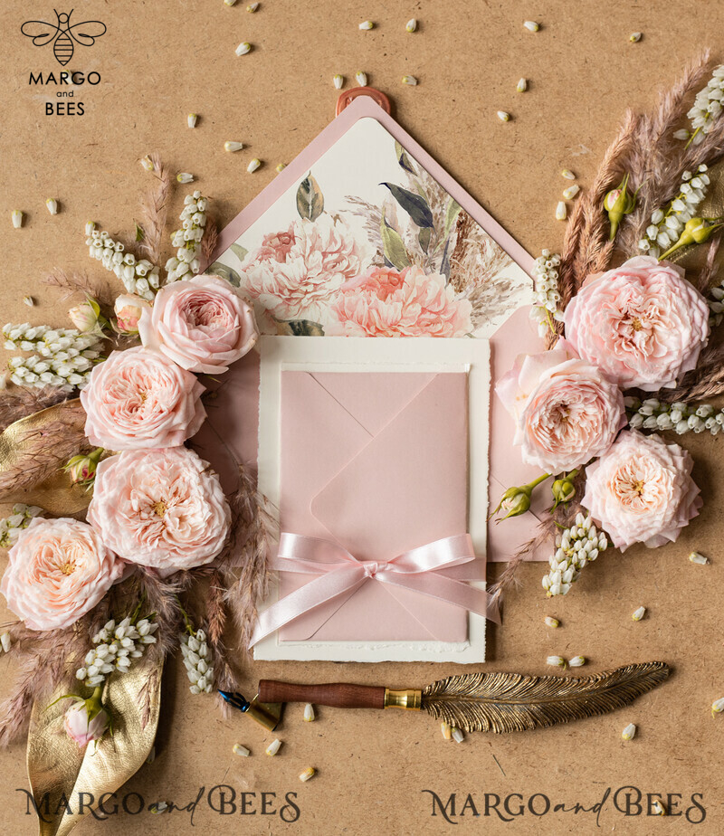 Exquisite Blush Pink Boho Wedding Invitation Suite: Exceptional Elegance and Luxury-4