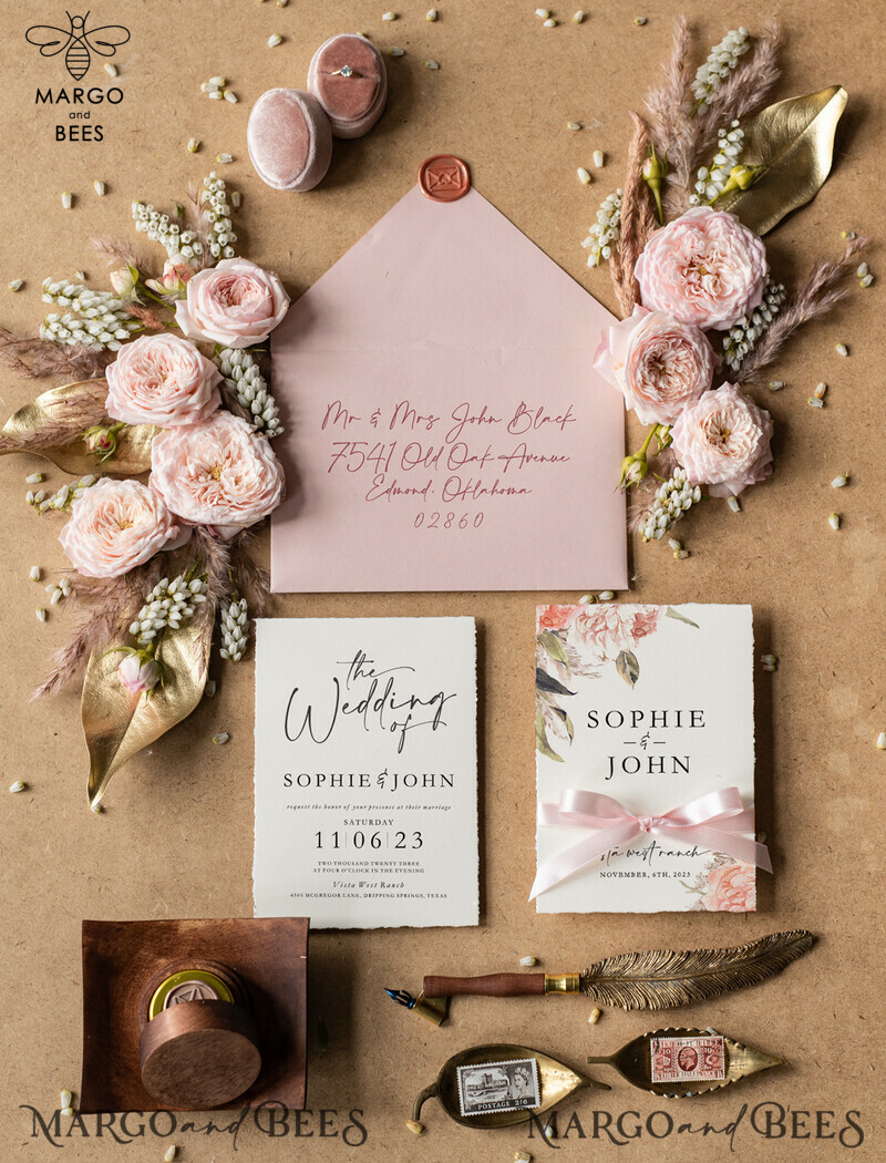 Exquisite Blush Pink Boho Wedding Invitation Suite: Exceptional Elegance and Luxury-6