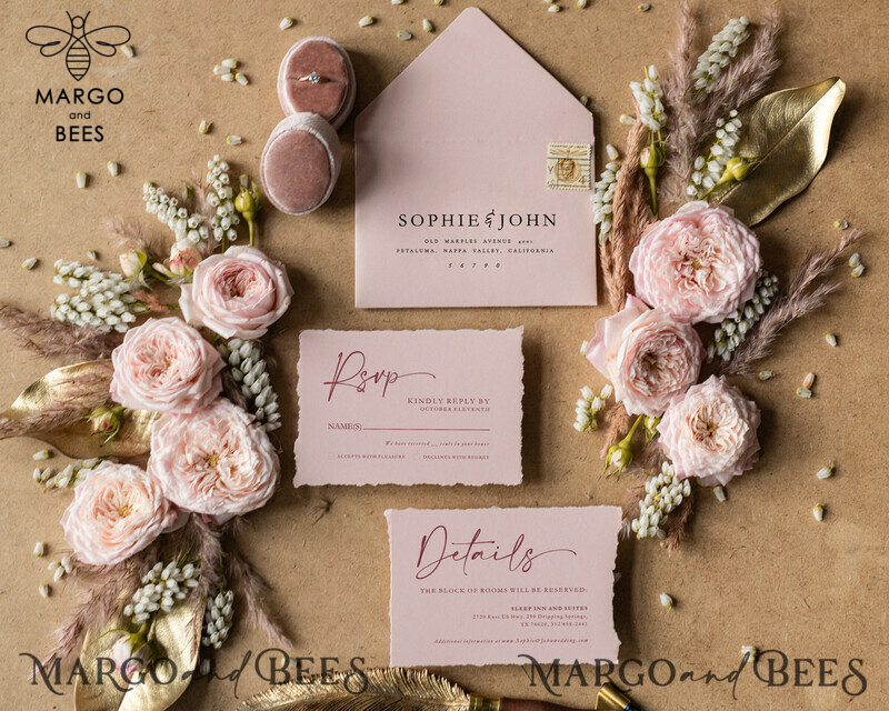 Exquisite Blush Pink Boho Wedding Invitation Suite: Exceptional Elegance and Luxury-7
