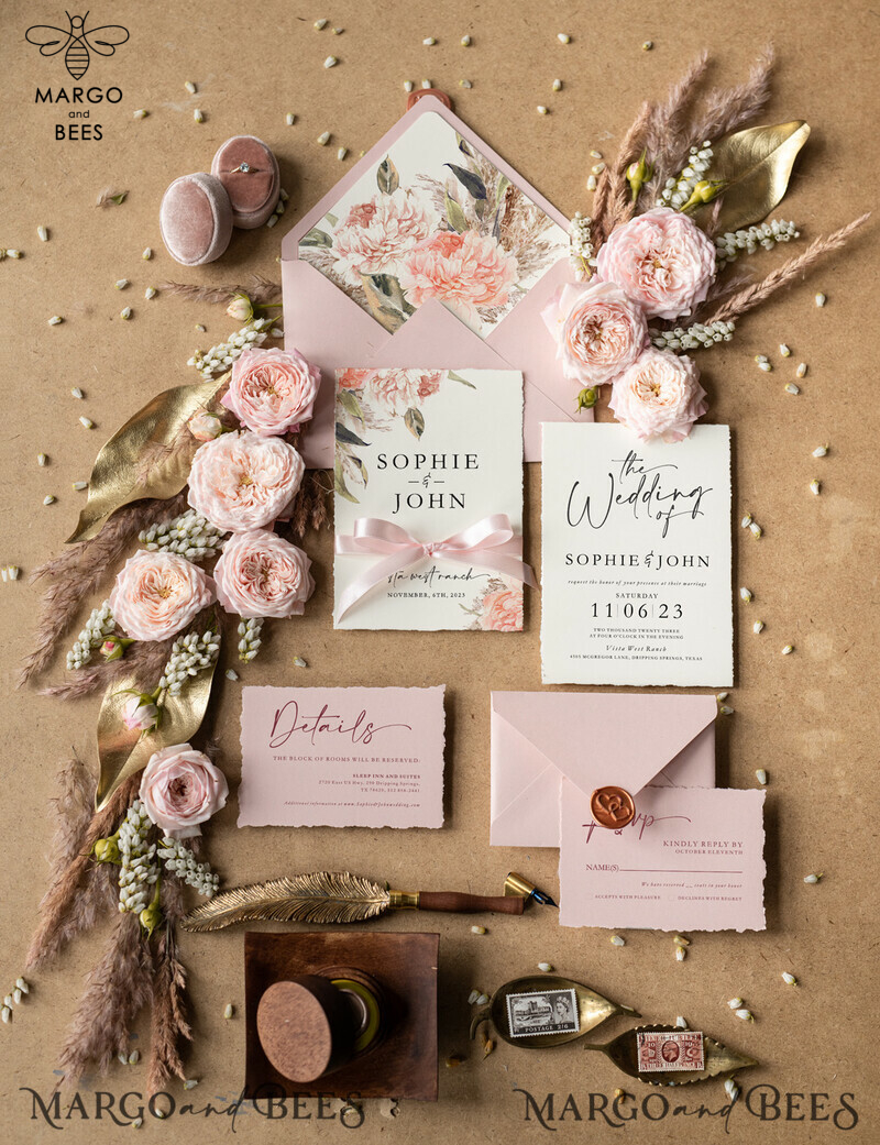 Exquisite Blush Pink Boho Wedding Invitation Suite: Exceptional Elegance and Luxury-0
