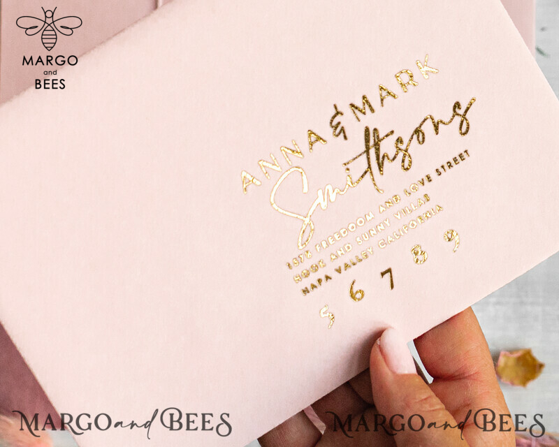 Arch Plexi Glass Wedding Invitation suite, Blush Pink Golden Wedding Invitations with Rsvp Velvet Pocket, Acrylic Modern Wedding Cards-9