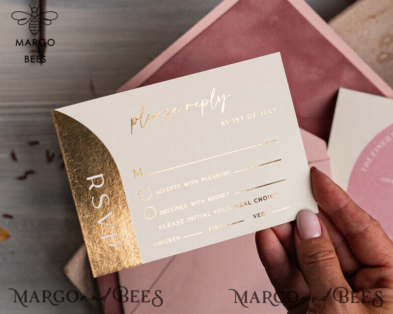 Arch Plexi Glass Wedding Invitation suite, Blush Pink Golden Wedding Invitations with Rsvp Velvet Pocket, Acrylic Modern Wedding Cards-12
