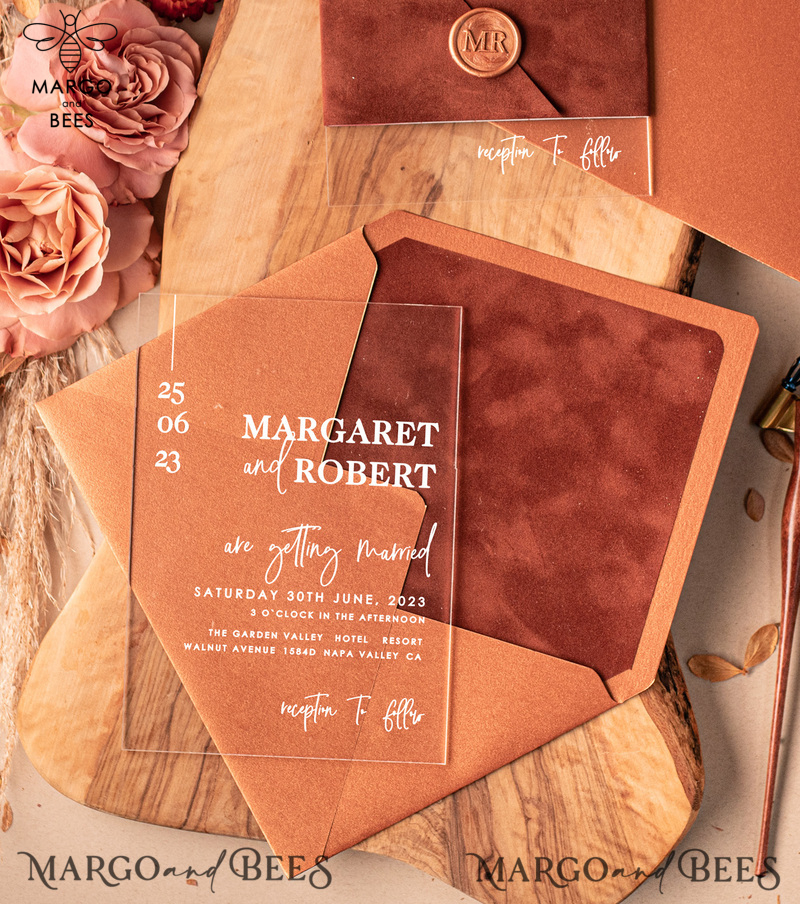 Velvet Modern Wedding invitations Acrylic, elegant Acrylic wedding invitations • Romantic Minimalist Wedding Invites • Luxury  Fall wedding Stationery-2