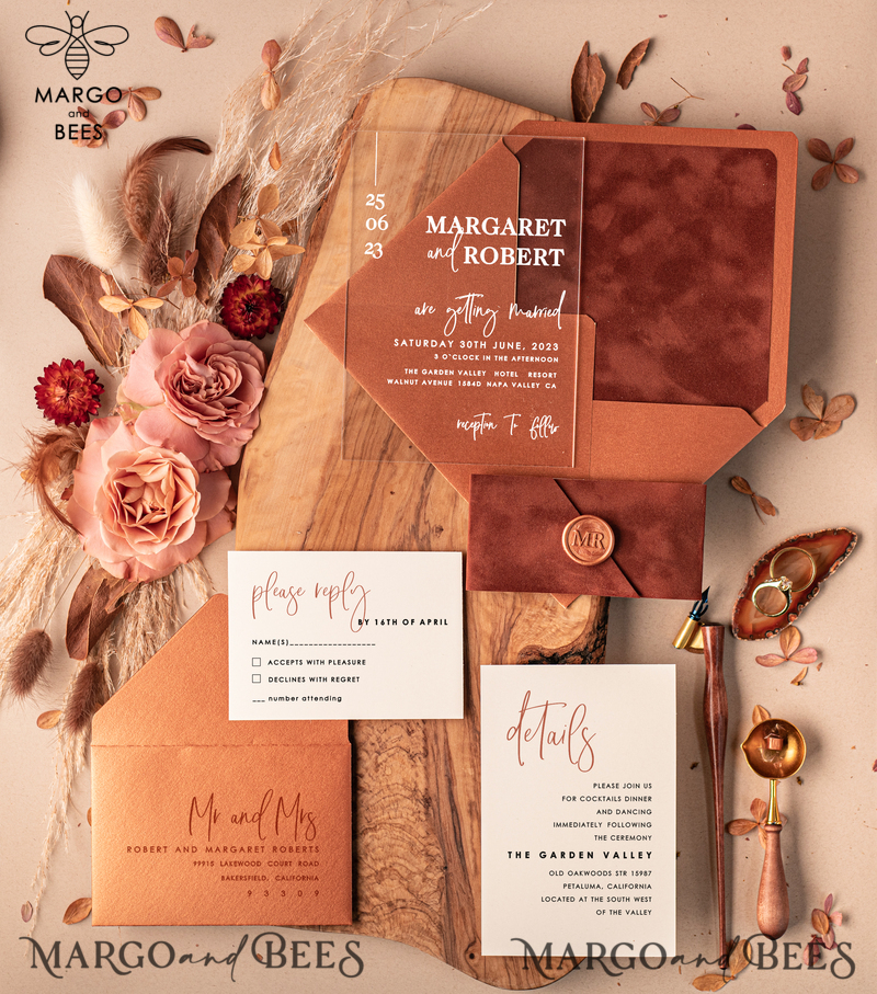 Velvet Modern Wedding invitations Acrylic, elegant Acrylic wedding invitations • Romantic Minimalist Wedding Invites • Luxury  Fall wedding Stationery-0