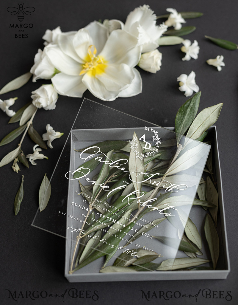 Romantic italian wedding invitation tuscany style olive leaves -3