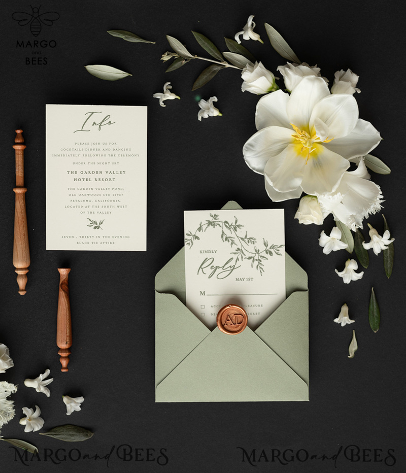 Romantic italian wedding invitation tuscany style olive leaves -9