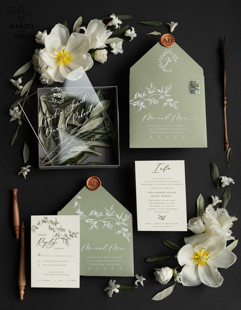 Romantic italian wedding invitation tuscany style olive leaves -0
