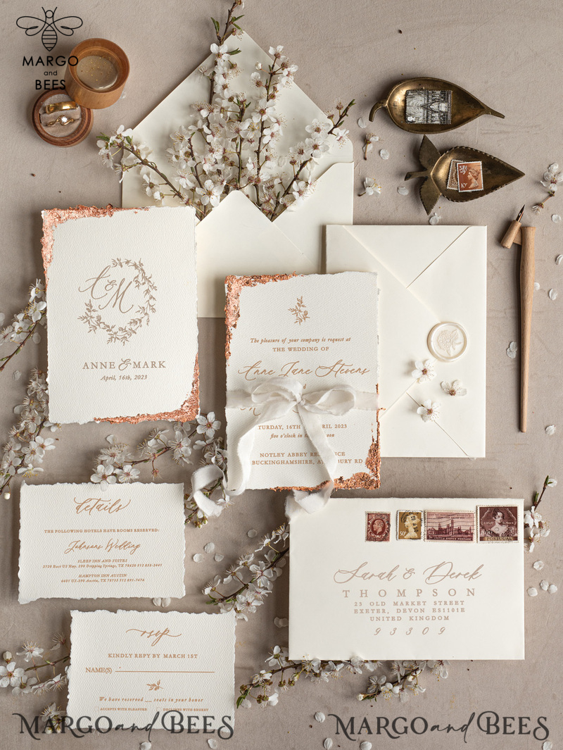 Stunning wedding invitations, Luxury Gold wedding invitation Set, Elegant Wedding Invitation Suite, Luxury wedding Card, Golden deckled edge paper wedding Invitess-3
