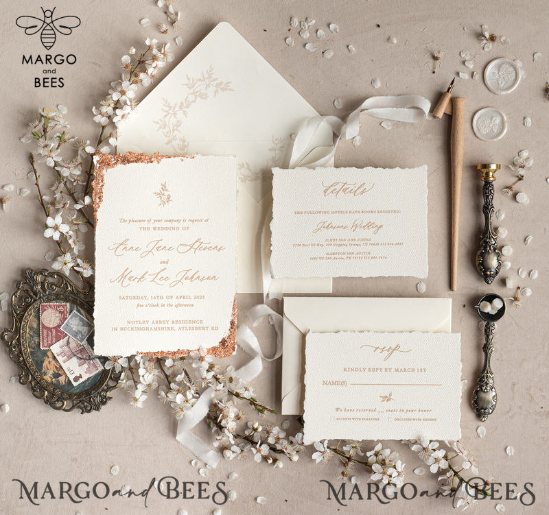Stunning wedding invitations, Luxury Gold wedding invitation Set, Elegant Wedding Invitation Suite, Luxury wedding Card, Golden deckled edge paper wedding Invitess-2