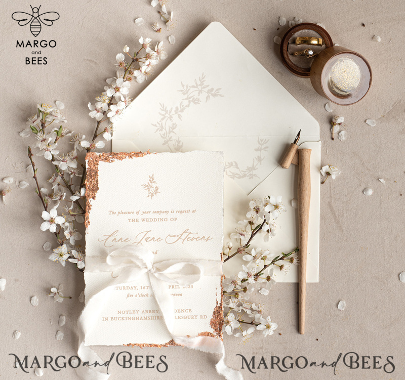 Stunning wedding invitations, Luxury Gold wedding invitation Set, Elegant Wedding Invitation Suite, Luxury wedding Card, Golden deckled edge paper wedding Invitess-6