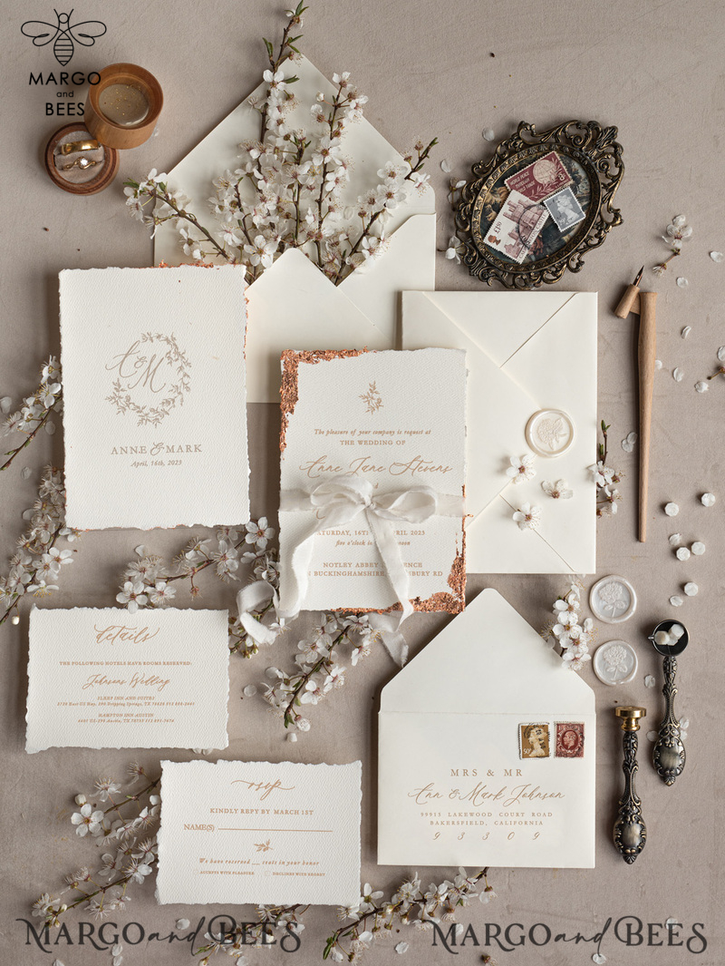 Stunning wedding invitations, Luxury Gold wedding invitation Set, Elegant Wedding Invitation Suite, Luxury wedding Card, Golden deckled edge paper wedding Invitess-7