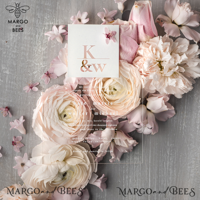Stylish Blush Pink Acrylic wedding invitation, Elegant  Acryl Wedding Invitations • Clear Modern Wedding Invitation Suite • Luxury Pink wedding Cards-0