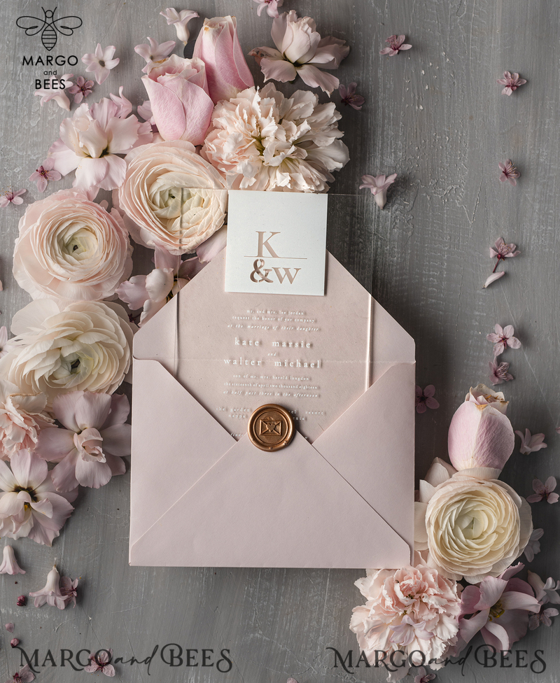 Stylish Blush Pink Acrylic wedding invitation, Elegant  Acryl Wedding Invitations • Clear Modern Wedding Invitation Suite • Luxury Pink wedding Cards-1