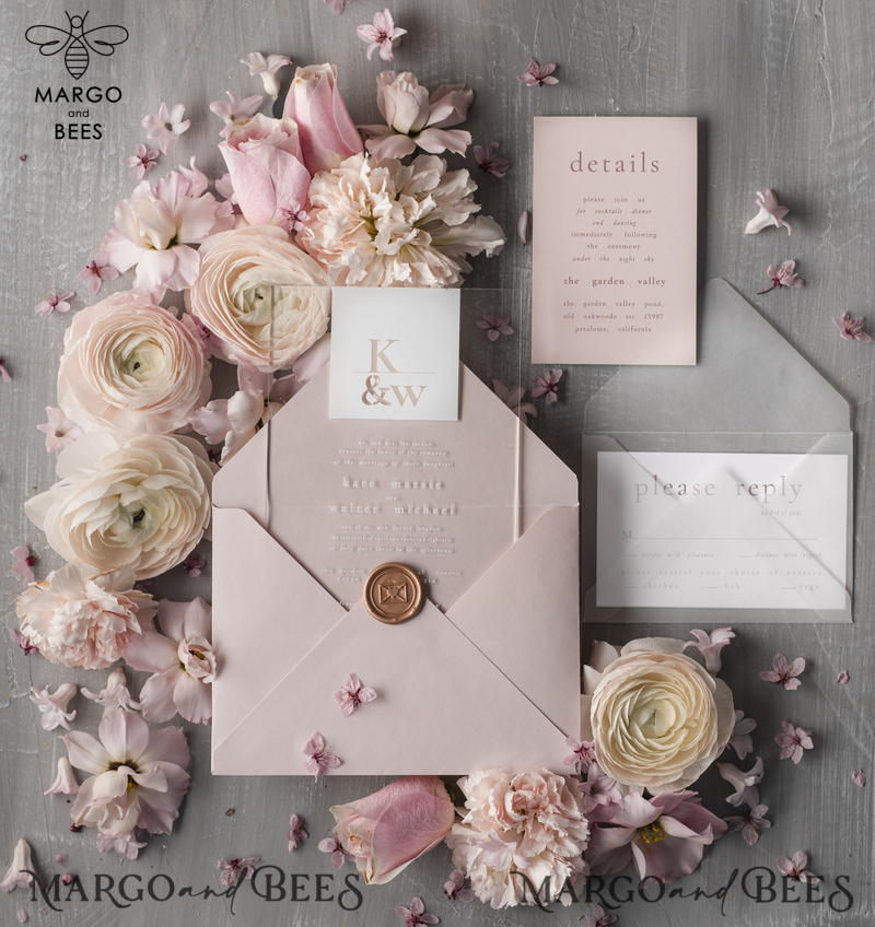 Stylish Blush Pink Acrylic wedding invitation, Elegant  Acryl Wedding Invitations • Clear Modern Wedding Invitation Suite • Luxury Pink wedding Cards-3
