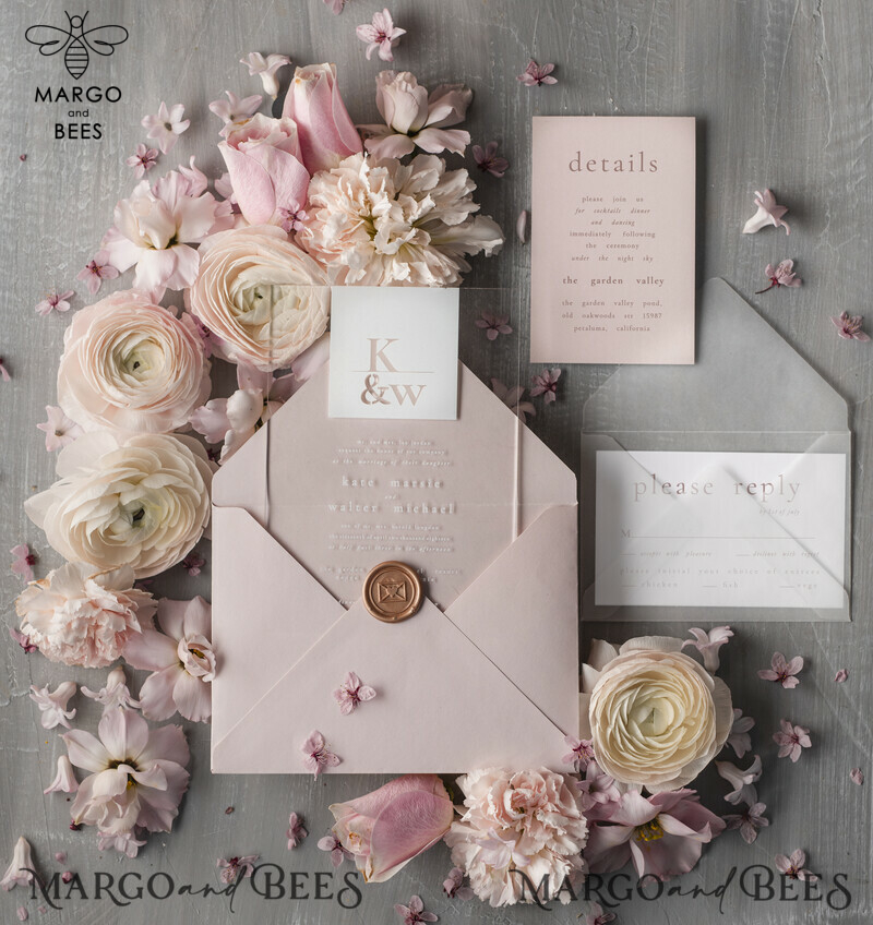 Stylish Blush Pink Acrylic Wedding Invitations: Clear, Elegant, and Modern Luxury Cards for Your Special Day-3