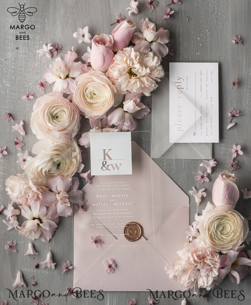 Stylish Blush Pink Acrylic Wedding Invitations: Clear, Elegant, and Modern Luxury Cards for Your Special Day-4