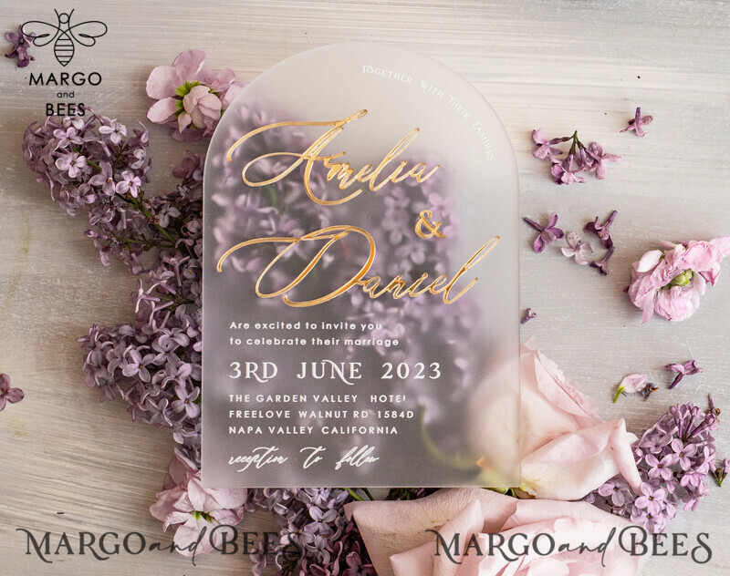 Luxury Mauve Velvet Box Wedding Invitations, Elegant Acrylic Wedding Invites With Gold Bow, Glamour Golden Shine Wedding Cards, Handmade Wedding Stationery-11