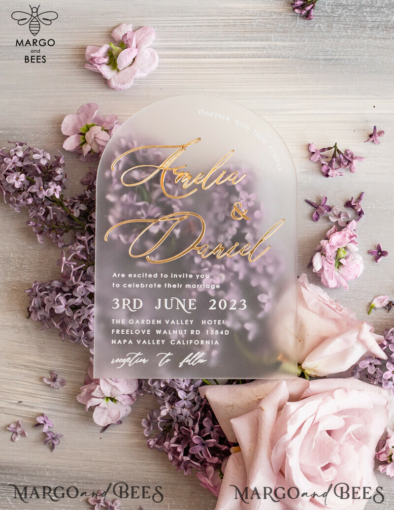  Luxury Mauve Velvet Box Wedding Invitations, Elegant Acrylic Wedding Invites With Gold Bow, Glamour Golden Shine Wedding Cards, Handmade Wedding Stationery-12