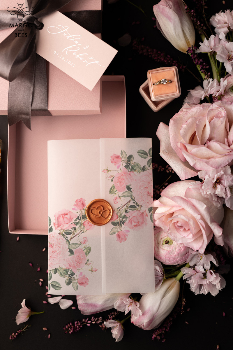 Stylish wedding invitation elegant classic perspex invites with vellum and spring flowers-5