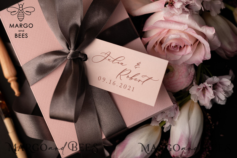 Romantic Blush Pink Box Wedding Invitations, Elegant Acrylic Plexi Wedding Invites, Bespoke Floral Wedding Cards, Handmade Vellum Wedding Invitation Suite-7