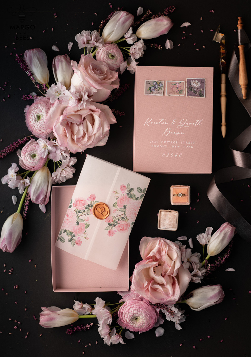 Stylish wedding invitation elegant classic perspex invites with vellum and spring flowers-9