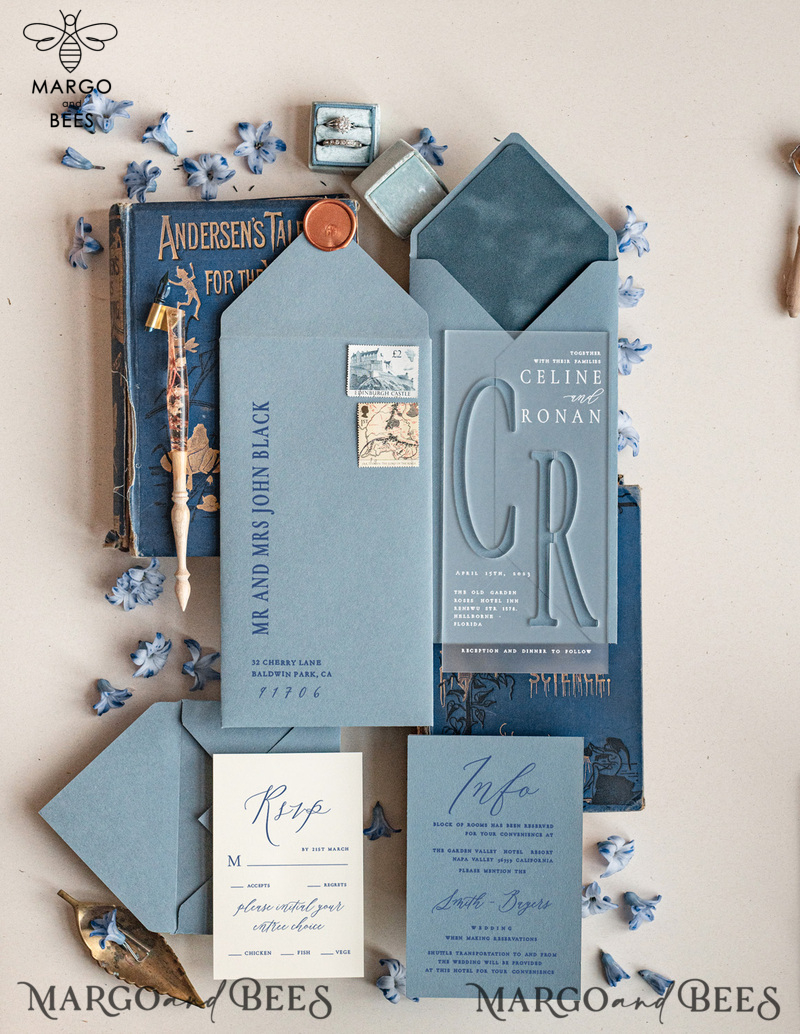 Acrylic satin wedding invitations, Light blue Wedding invitations online, Luxory Wedding Invitation Suite-0