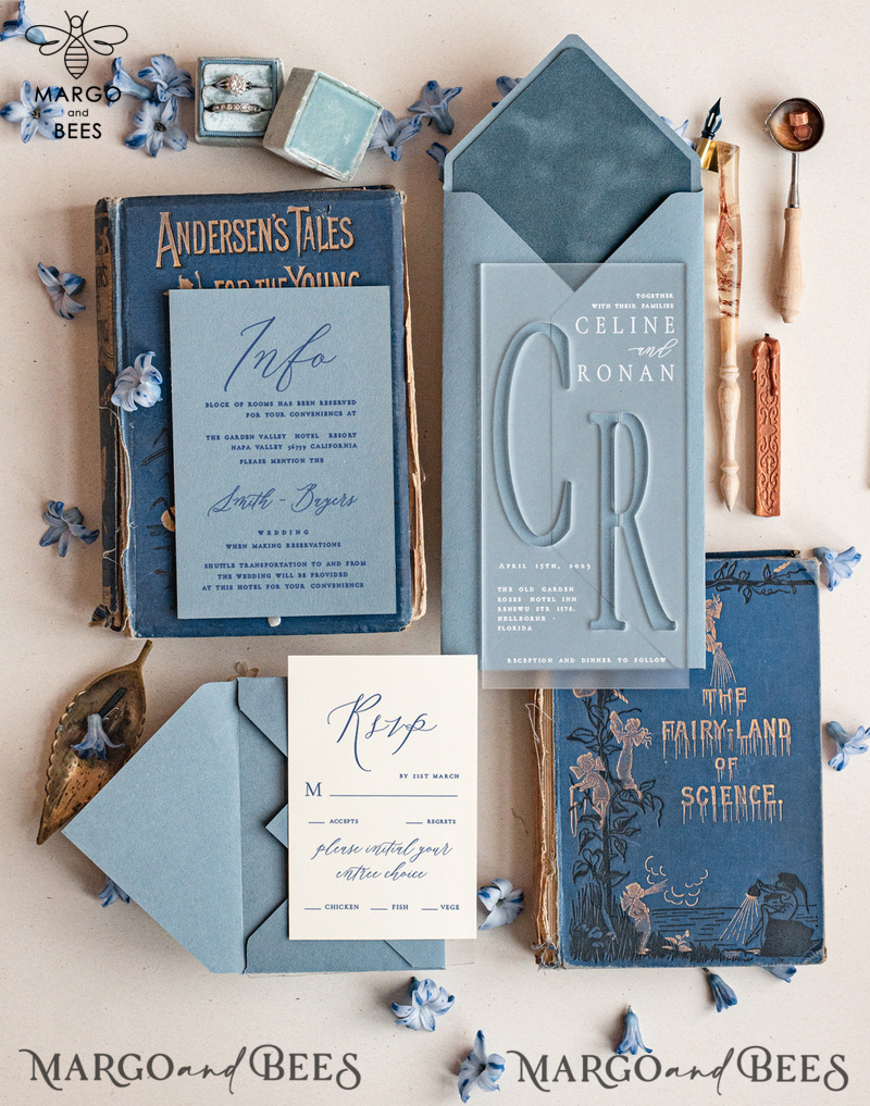 Acrylic satin wedding invitations, Light blue Wedding invitations online, Luxory Wedding Invitation Suite-3