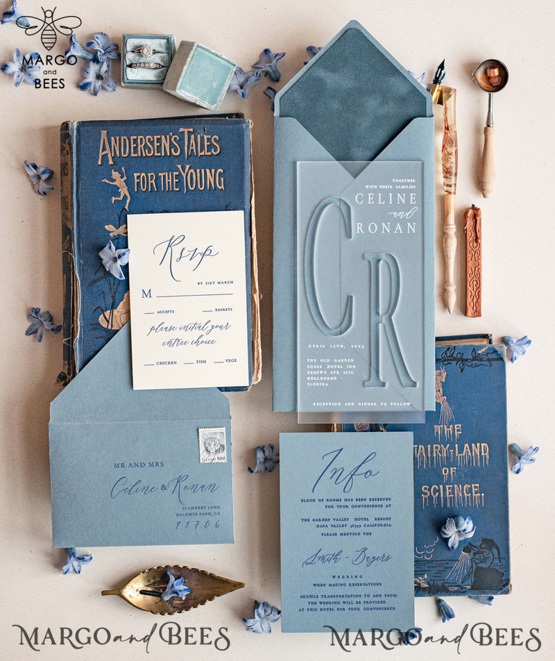 Acrylic satin wedding invitations, Light blue Wedding invitations online, Luxory Wedding Invitation Suite-4