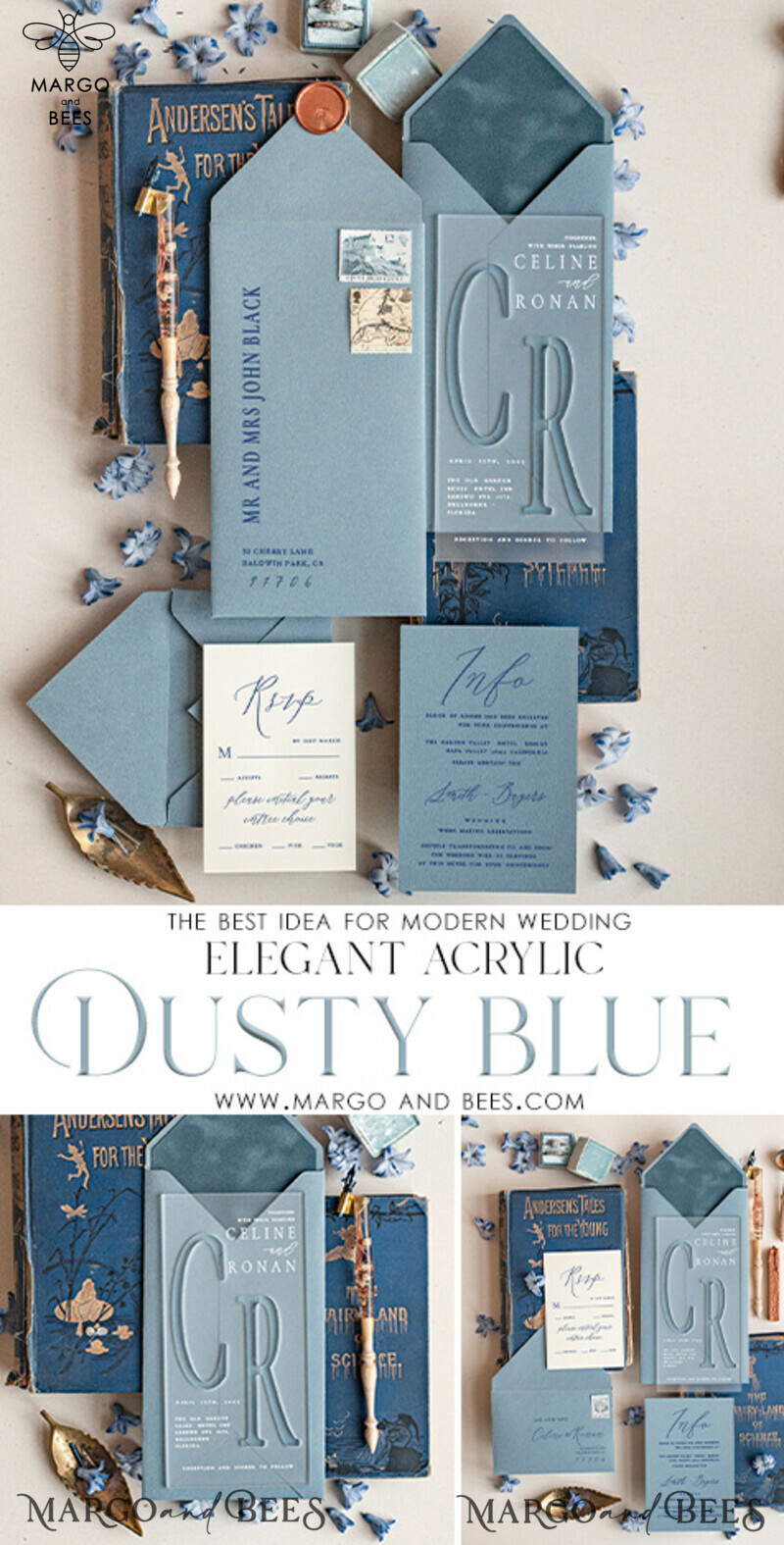 Shop Acrylic Satin Wedding Invitations in Light Blue - Online Luxury Wedding Invitation Suite-3